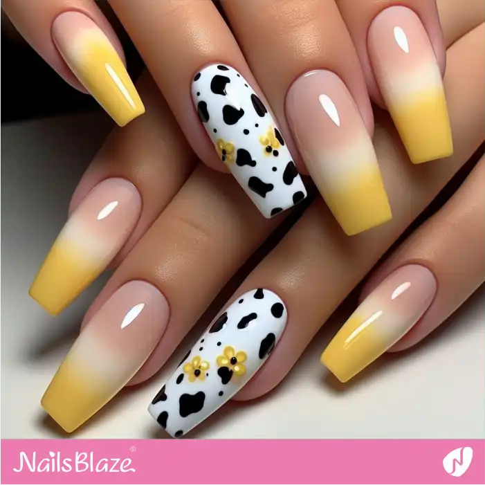 Yellow Ombre Nails with Dalmatian Print Design | Animal Print Nails - NB2004